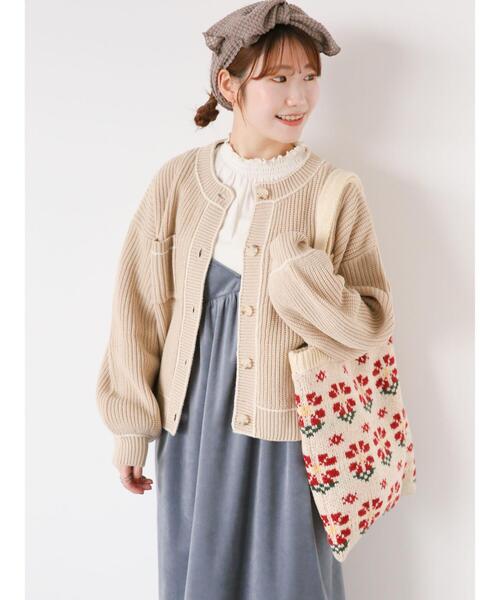 ehka sopo（エヘカソポ）の「花柄ニットバッグ（ハンドバッグ・レディース・モカ/レッド/キナリ・F）」の12枚目の写真