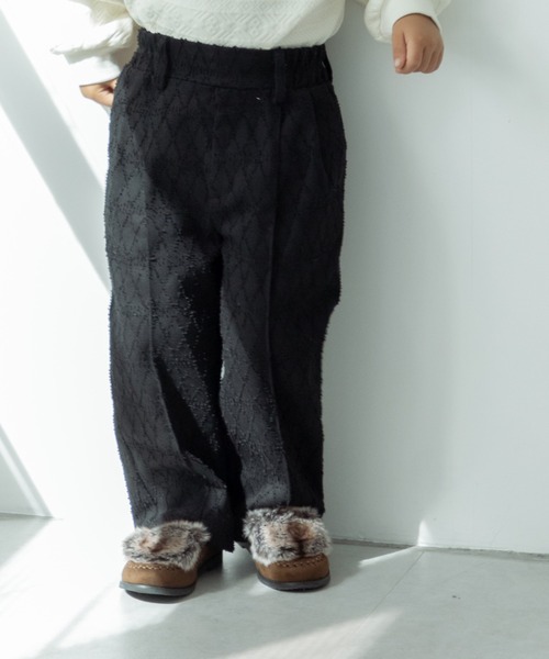 pairmanon(ペアマノン)の「【ママとおそろい】ダイヤ柄 ジャガード タックパンツ(その他パンツ・キッズ・ベージュ/ブラック・100/130/140/120/110/90/150)」の1枚目の写真