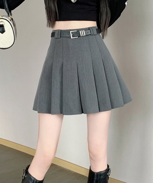 FREE STYLISTS(フリー スタイリスト)の「YUGA_YGMC ベルト付きプリーツミニスカート(スカート・レディース・グレー/ブラック・XL/M/S/L)」の9枚目の写真