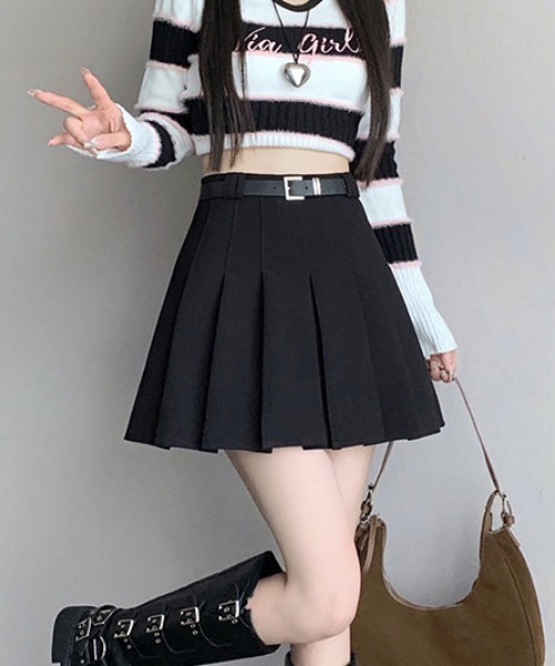 FREE STYLISTS(フリー スタイリスト)の「YUGA_YGMC ベルト付きプリーツミニスカート(スカート・レディース・グレー/ブラック・XL/M/S/L)」の15枚目の写真