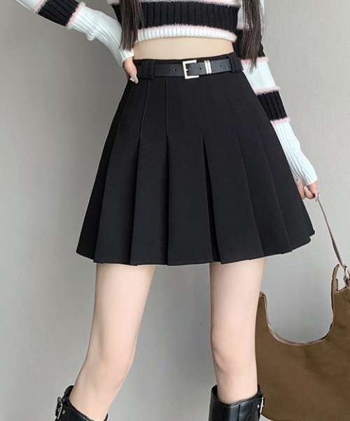 FREE STYLISTS(フリー スタイリスト)の「YUGA_YGMC ベルト付きプリーツミニスカート(スカート・レディース・グレー/ブラック・XL/M/S/L)」の4枚目の写真