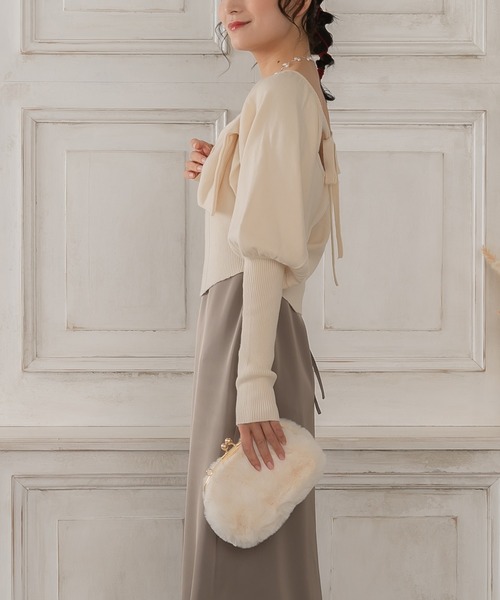 etre loin（エトルワン）の「リボンニットトップス（ニット/セーター・レディース・アイボリー/ブラック/ピンク・F）」の5枚目の写真