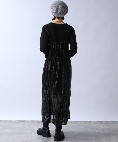 JEANASIS（ジーナシス）の「ハクプリントシアーキャミ2P/100814（ワンピース・レディース・ブラック系その他/シルバー系その他・FREE）」の6枚目の写真