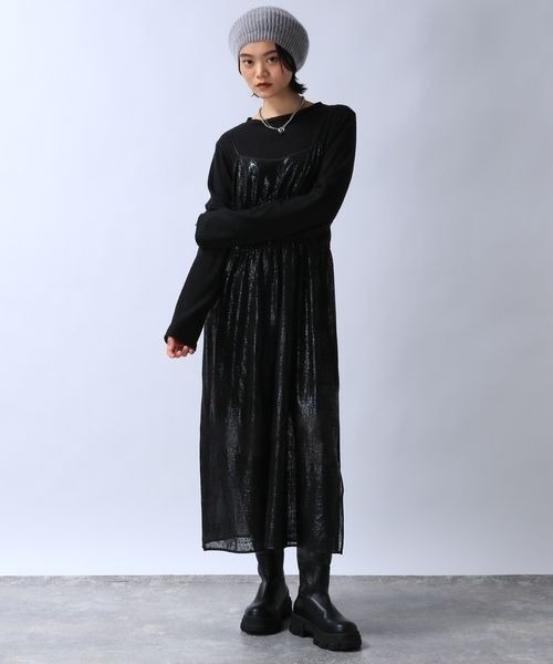 JEANASIS（ジーナシス）の「ハクプリントシアーキャミ2P/100814（ワンピース・レディース・ブラック系その他/シルバー系その他・FREE）」の7枚目の写真