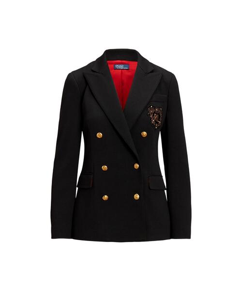 定価6.5万 POLO RALPH LAUREN 現行 ダブルニットブレザー 美品 ポロラルフローレン レディース ロゴクレストニット