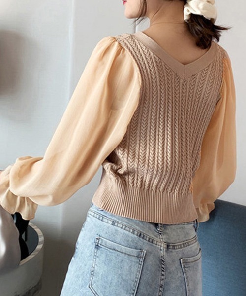 Miniministore（ミニミニストア）の「レディース ニットトップス  韓国 秋服（ニット/セーター・レディース・ブラック/ダークベージュ/ピンク/ホワイト/ブルー・フリー）」の9枚目の写真