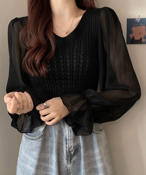 Miniministore（ミニミニストア）の「レディース ニットトップス  韓国 秋服（ニット/セーター・レディース・ブラック/ダークベージュ/ピンク/ホワイト/ブルー・フリー）」の10枚目の写真