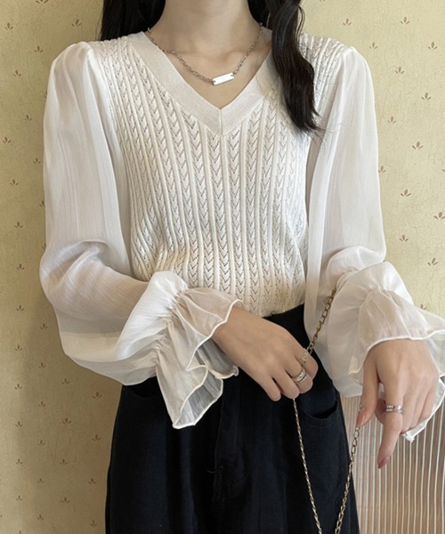 Miniministore（ミニミニストア）の「レディース ニットトップス  韓国 秋服（ニット/セーター・レディース・ブラック/ダークベージュ/ピンク/ホワイト/ブルー・フリー）」の11枚目の写真