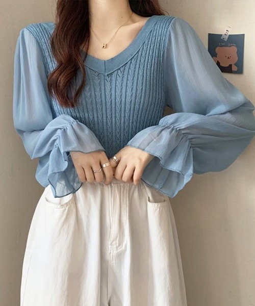 Miniministore（ミニミニストア）の「レディース ニットトップス  韓国 秋服（ニット/セーター・レディース・ブラック/ダークベージュ/ピンク/ホワイト/ブルー・フリー）」の14枚目の写真