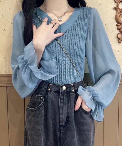 Miniministore（ミニミニストア）の「レディース ニットトップス  韓国 秋服（ニット/セーター・レディース・ブラック/ダークベージュ/ピンク/ホワイト/ブルー・フリー）」の15枚目の写真