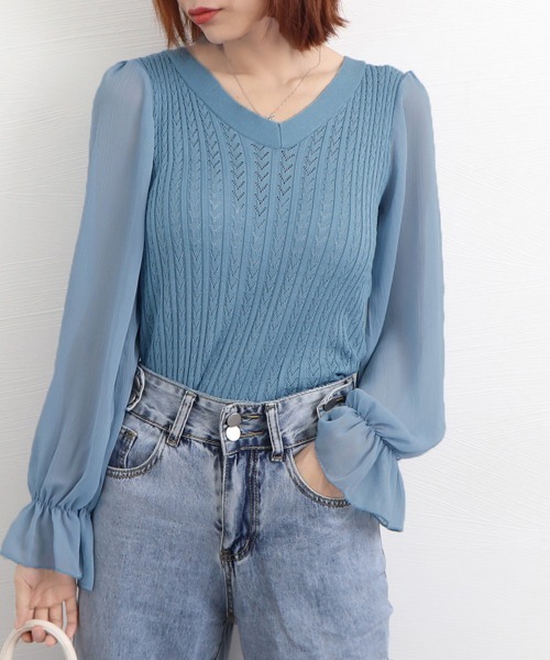 Miniministore（ミニミニストア）の「レディース ニットトップス  韓国 秋服（ニット/セーター・レディース・ブラック/ダークベージュ/ピンク/ホワイト/ブルー・フリー）」の16枚目の写真