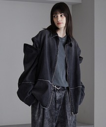 Shoulder ZIP cut-off vintage make denim jacket/ ショルダーZIP カットオフヴィンテージメイクデニムジャケット
