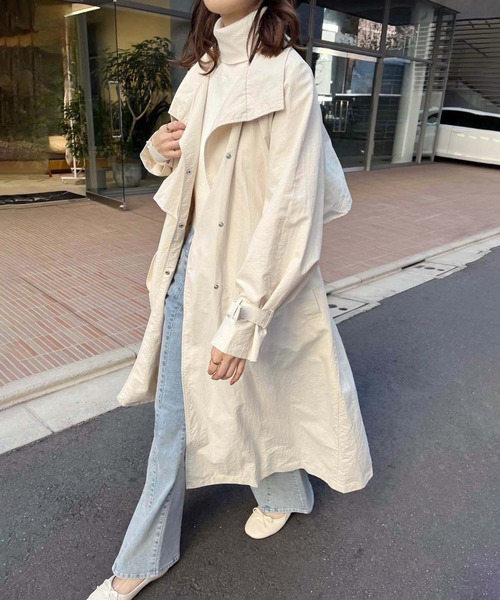 one after another NICE CLAUP(ワンアフターアナザーナイスクラップ)の「【ZOZOTOWN限定商品】スタンドカラースプリングロングコート(トレンチコート・レディース・アイボリー/ベージュ/カーキ・FREE)」の8枚目の写真