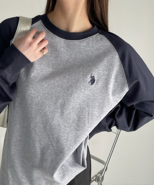 U.S. POLO ASSN.(ユーエスポロアッスン)の「U.S.POLO ASSN.ベースボールTシャツ(Tシャツ/カットソー・レディース・ホワイト×ブラック/ホワイト×グリーン/ネイビー・L/M)」の3枚目の写真