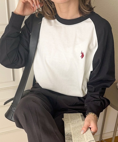 U.S. POLO ASSN.(ユーエスポロアッスン)の「U.S.POLO ASSN.ベースボールTシャツ(Tシャツ/カットソー・レディース・ホワイト×ブラック/ホワイト×グリーン/ネイビー・L/M)」の20枚目の写真