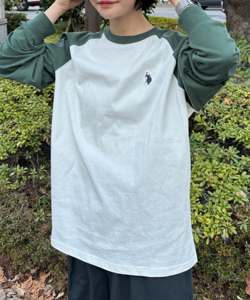 U.S. POLO ASSN.(ユーエスポロアッスン)の「U.S.POLO ASSN.ベースボールTシャツ(Tシャツ/カットソー・レディース・ホワイト×ブラック/ホワイト×グリーン/ネイビー・L/M)」の7枚目の写真