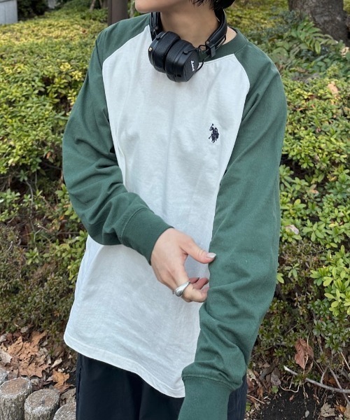 U.S. POLO ASSN.(ユーエスポロアッスン)の「U.S.POLO ASSN.ベースボールTシャツ(Tシャツ/カットソー・レディース・ホワイト×ブラック/ホワイト×グリーン/ネイビー・L/M)」の6枚目の写真