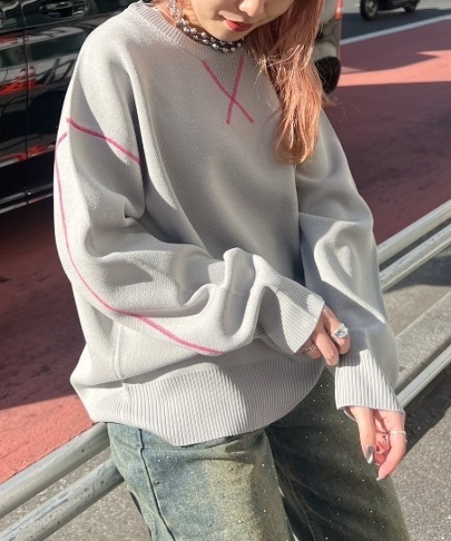 PAGEBOY(ページボーイ)の「ルーズスウェットニット/WEB限定カラーあり(ニット/セーター・レディース・オフホワイト/グレー/ブルー/オレンジ系その他/ブラック・FREE)」の1枚目の写真