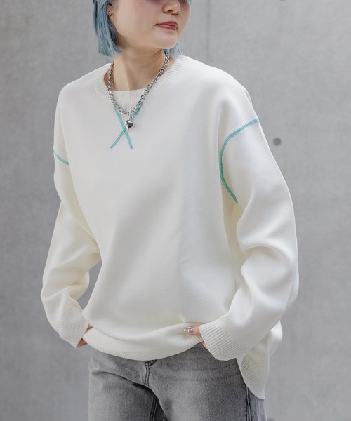 PAGEBOY(ページボーイ)の「ルーズスウェットニット/WEB限定カラーあり(ニット/セーター・レディース・オフホワイト/グレー/ブルー/オレンジ系その他/ブラック・FREE)」の2枚目の写真