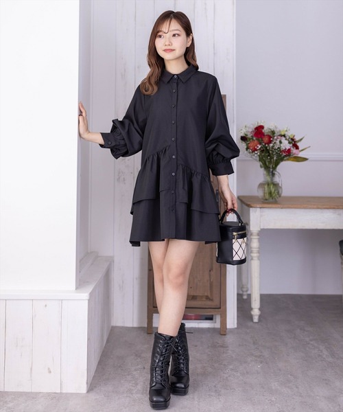clear（クリア）の「裾アシメフリルシャツワンピース（シャツ
