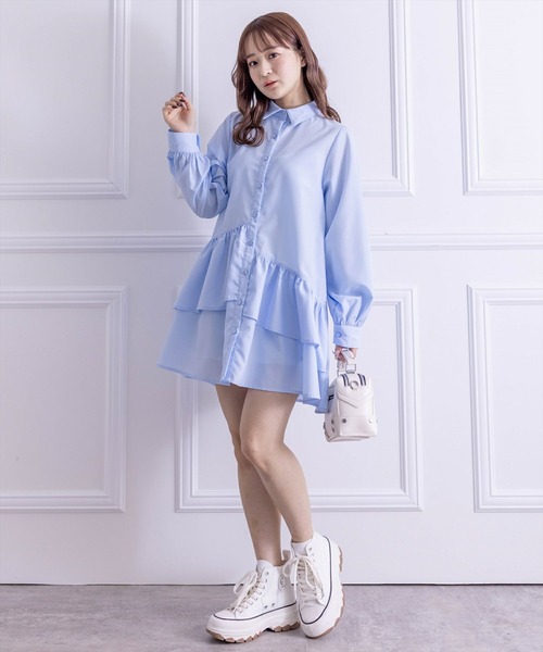 clear（クリア）の「裾アシメフリルシャツワンピース（シャツ