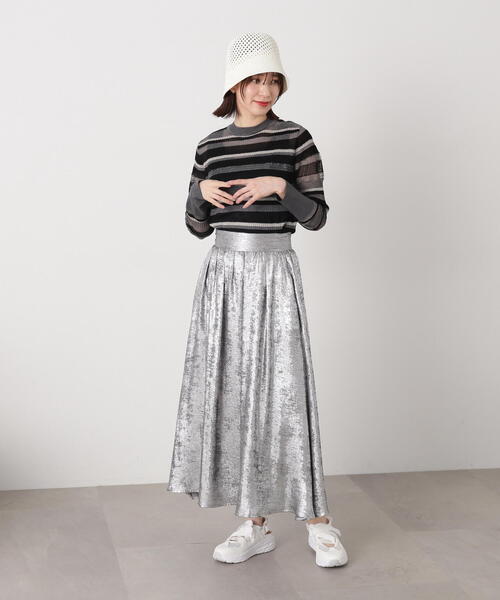 N.（N. Natural Beauty Basic）（エヌエヌナチュラルビューティーベーシック）の「◆編み地切替シアーボーダーニット（ニット/セーター・レディース・ミント/ゴールド系その他/ブラック系その他・MEDIUM）」の9枚目の写真