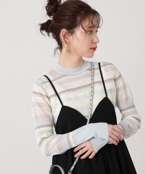 N.（N. Natural Beauty Basic）（エヌエヌナチュラルビューティーベーシック）の「◆編み地切替シアーボーダーニット（ニット/セーター・レディース・ミント/ゴールド系その他/ブラック系その他・MEDIUM）」の11枚目の写真