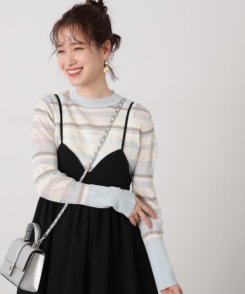 N.（N. Natural Beauty Basic）（エヌエヌナチュラルビューティーベーシック）の「◆編み地切替シアーボーダーニット（ニット/セーター・レディース・ミント/ゴールド系その他/ブラック系その他・MEDIUM）」の12枚目の写真