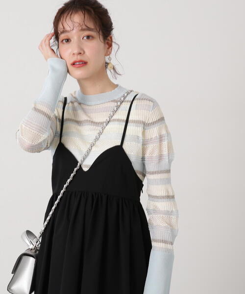 N.（N. Natural Beauty Basic）（エヌエヌナチュラルビューティーベーシック）の「◆編み地切替シアーボーダーニット（ニット/セーター・レディース・ミント/ゴールド系その他/ブラック系その他・MEDIUM）」の13枚目の写真