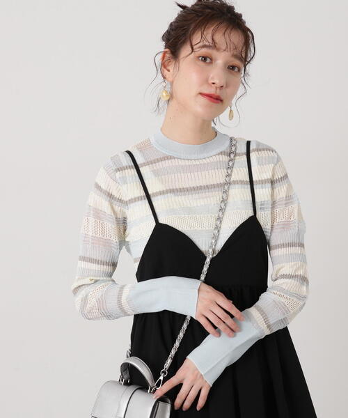 N.（N. Natural Beauty Basic）（エヌエヌナチュラルビューティーベーシック）の「◆編み地切替シアーボーダーニット（ニット/セーター・レディース・ミント/ゴールド系その他/ブラック系その他・MEDIUM）」の17枚目の写真