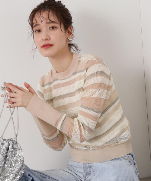 N.（N. Natural Beauty Basic）（エヌエヌナチュラルビューティーベーシック）の「◆編み地切替シアーボーダーニット（ニット/セーター・レディース・ミント/ゴールド系その他/ブラック系その他・MEDIUM）」の19枚目の写真