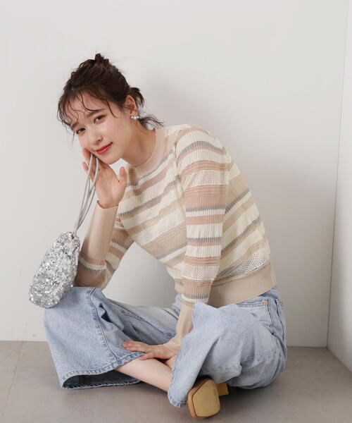 N.（N. Natural Beauty Basic）（エヌエヌナチュラルビューティーベーシック）の「◆編み地切替シアーボーダーニット（ニット/セーター・レディース・ミント/ゴールド系その他/ブラック系その他・MEDIUM）」の21枚目の写真