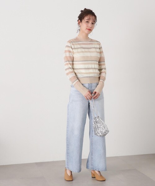 N.（N. Natural Beauty Basic）（エヌエヌナチュラルビューティーベーシック）の「◆編み地切替シアーボーダーニット（ニット/セーター・レディース・ミント/ゴールド系その他/ブラック系その他・MEDIUM）」の22枚目の写真