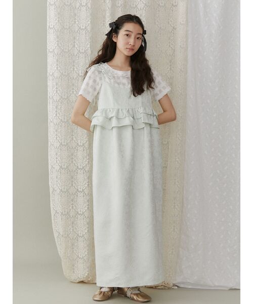 merry jenny（メリージェニー）の「ジャガードリボンキャミワンピース（ワンピース・レディース・オフホワイト/ブラック/グリーン・FREE）」の5枚目の写真