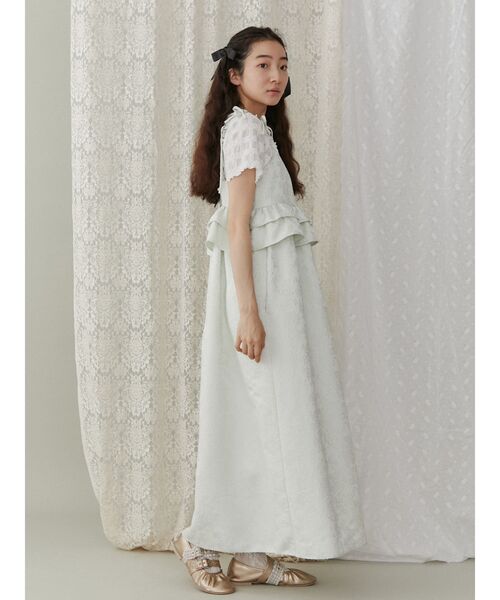 merry jenny（メリージェニー）の「ジャガードリボンキャミワンピース（ワンピース・レディース・オフホワイト/ブラック/グリーン・FREE）」の7枚目の写真