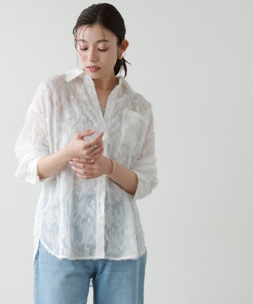 Pierrot(ピエロ)の「フラワージャカードシャツ(シャツ/ブラウス・レディース・ブラック/オフホワイト・L/M)」の16枚目の写真