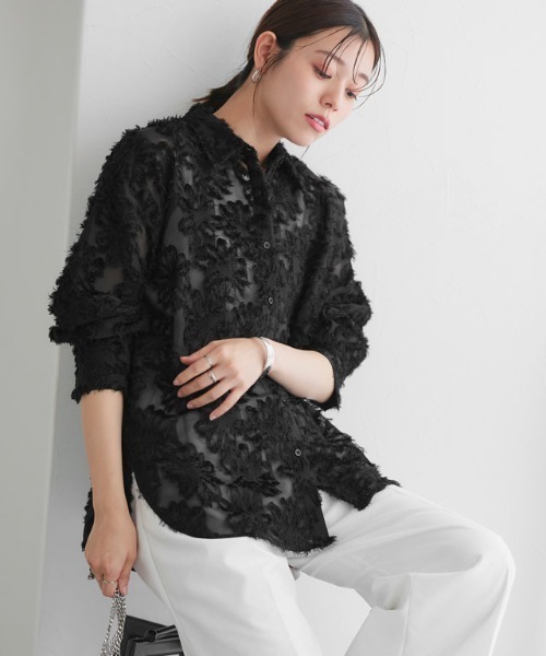 Pierrot(ピエロ)の「フラワージャカードシャツ(シャツ/ブラウス・レディース・ブラック/オフホワイト・L/M)」の12枚目の写真