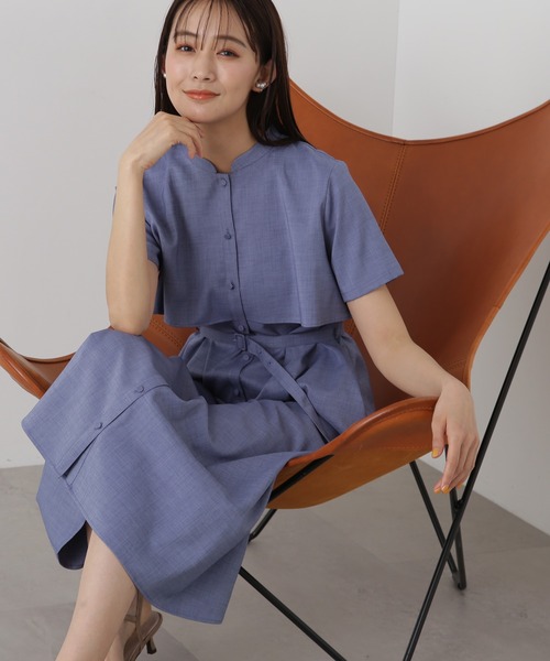 N.(N. Natural Beauty Basic)(エヌエヌナチュラルビューティーベーシック)の「◆ベルト付ケープディティールワンピース(ワンピース・レディース・オフホワイト/グレー/ブルー・MEDIUM)」の3枚目の写真