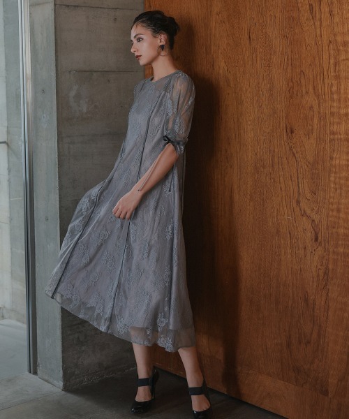 Callarus〕サテンパイピング切替グログランベルト総レースロング丈