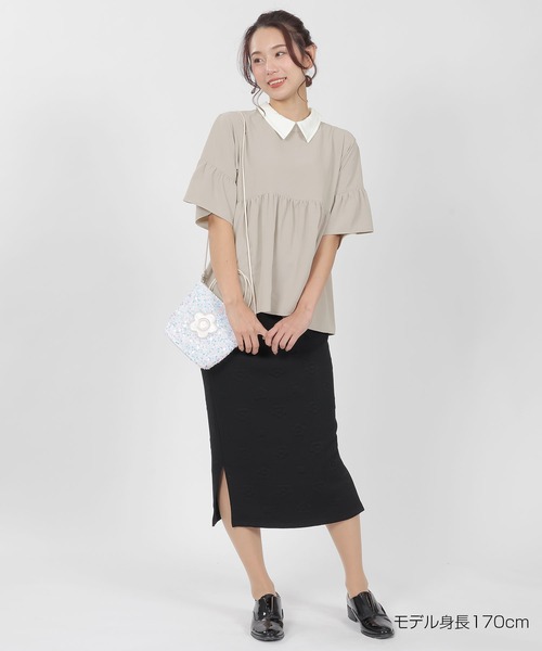 新品 MARY QUANT マリークヮント 半袖 ペプラムブラウス チュニックM マリークワント MARY QUANT ダブルリボンペプラム ブラウス