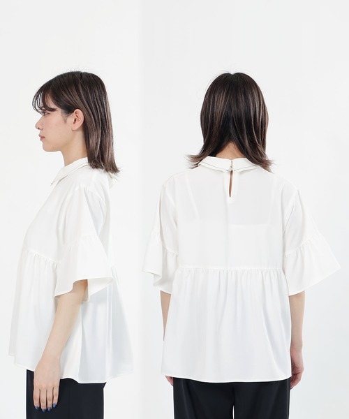 新品 MARY QUANT マリークヮント 半袖 ペプラムブラウス チュニックM マリークワント MARY QUANT ダブルリボンペプラム ブラウス