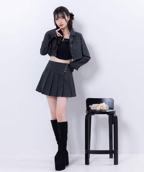 DearMyLoveMillor(ディアマイラブミラー)の「フロントホックミニスカート(スカート・レディース・ブラック/グレー・MEDIUM/LARGE/LL/3L)」の3枚目の写真