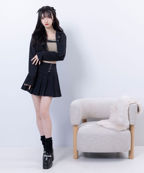 DearMyLoveMillor(ディアマイラブミラー)の「フロントホックミニスカート(スカート・レディース・ブラック/グレー・MEDIUM/LARGE/LL/3L)」の5枚目の写真