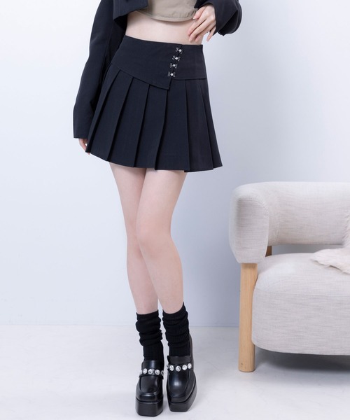 DearMyLoveMillor(ディアマイラブミラー)の「フロントホックミニスカート(スカート・レディース・ブラック/グレー・MEDIUM/LARGE/LL/3L)」の4枚目の写真