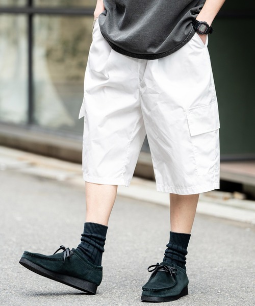 Rocky Monroe(ロッキーモンロー)の「ワンタック ワイドミリタリーカーゴイージーショートパンツ / ハーフパンツ(カーゴパンツ・メンズ・オフホワイト/ベージュ/カーキ/ブラック・XL/L/M)」の6枚目の写真