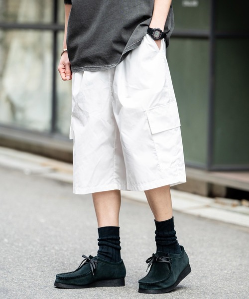 Rocky Monroe(ロッキーモンロー)の「ワンタック ワイドミリタリーカーゴイージーショートパンツ / ハーフパンツ(カーゴパンツ・メンズ・オフホワイト/ベージュ/カーキ/ブラック・XL/L/M)」の8枚目の写真