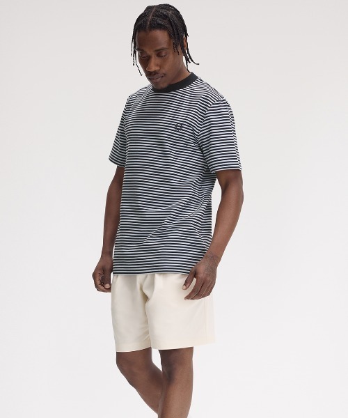 FRED PERRY フレッドペリー ファインストライプ ヘビーウエイトTシャツ セール】Fine Stripe Heavy Weight T-Shirt／ストライプ