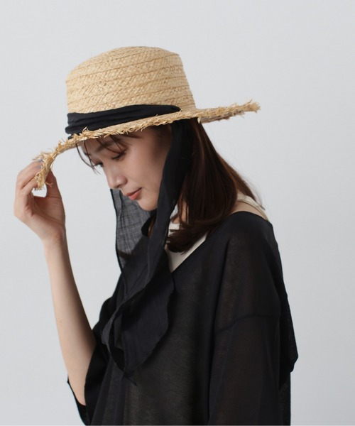 N.(N. Natural Beauty Basic)(エヌエヌナチュラルビューティーベーシック)の「◆ラフィアフリンジカンカン帽(ハット・レディース・ブラック/ベージュ・フリ-)」の8枚目の写真