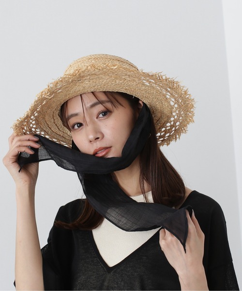 N.(N. Natural Beauty Basic)(エヌエヌナチュラルビューティーベーシック)の「◆ラフィアフリンジカンカン帽(ハット・レディース・ブラック/ベージュ・フリ-)」の10枚目の写真