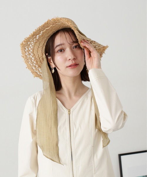 N.(N. Natural Beauty Basic)(エヌエヌナチュラルビューティーベーシック)の「◆ラフィアフリンジカンカン帽(ハット・レディース・ブラック/ベージュ・フリ-)」の6枚目の写真